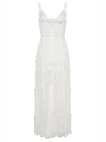 White midi formal dress, alternate view showing the overall silhouette