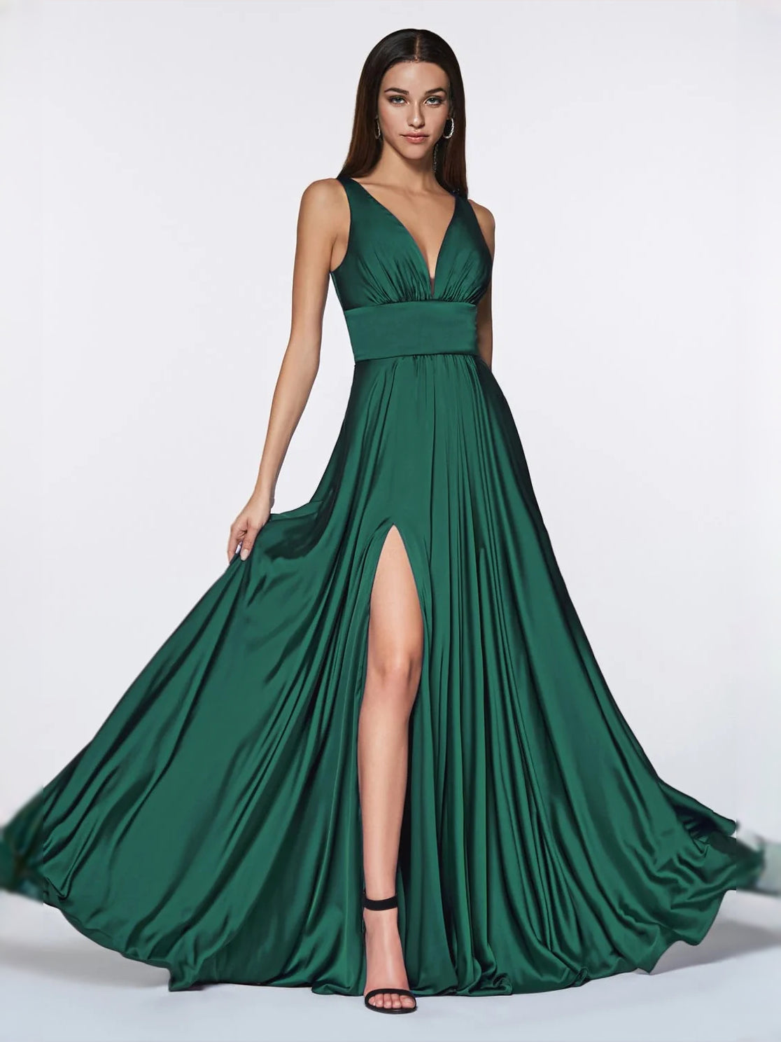 Black floor-length prom dress, alternate view showing the bodice and skirt from another angle