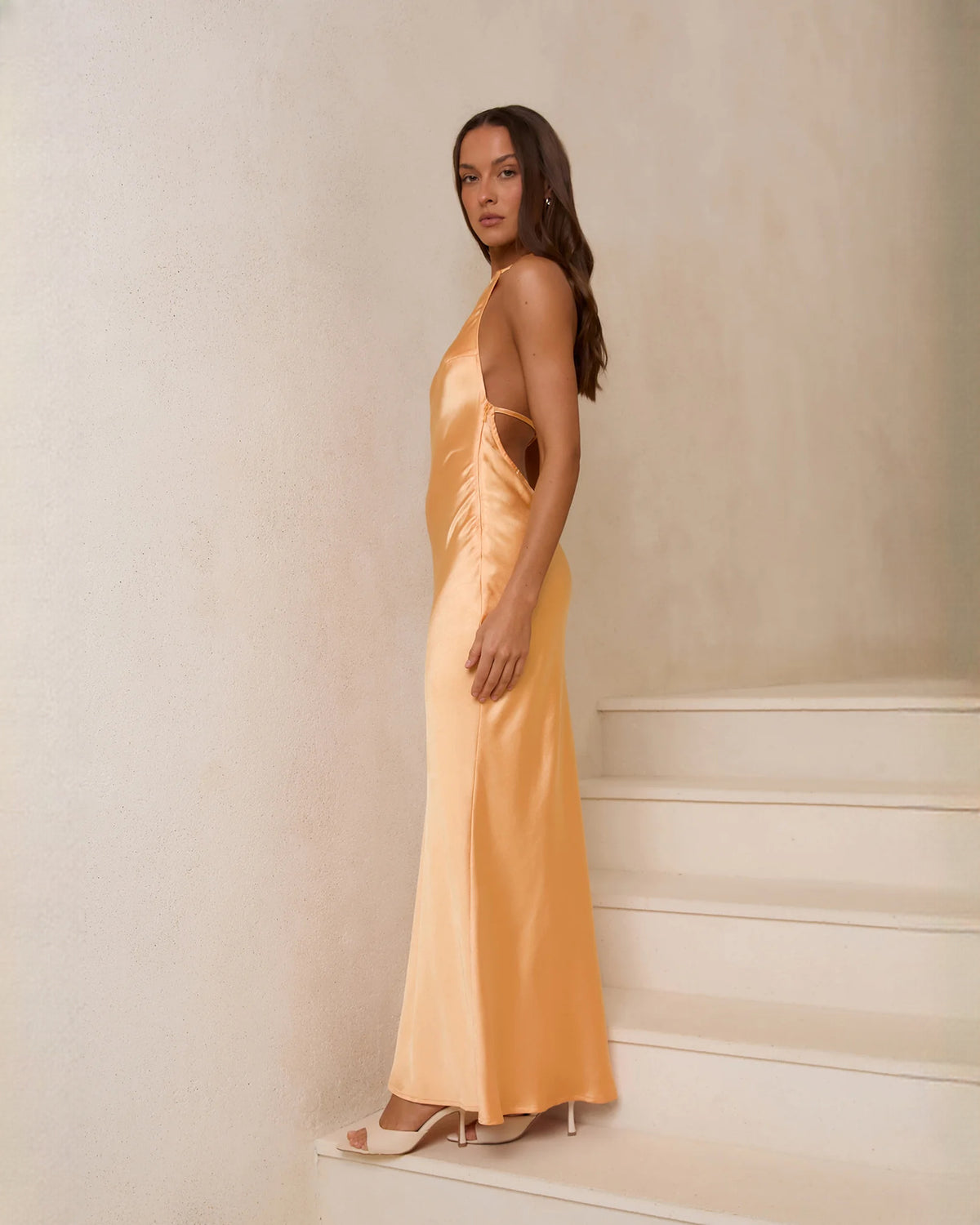 halter neck satin a-line maxi bridesmaid dress - image 8