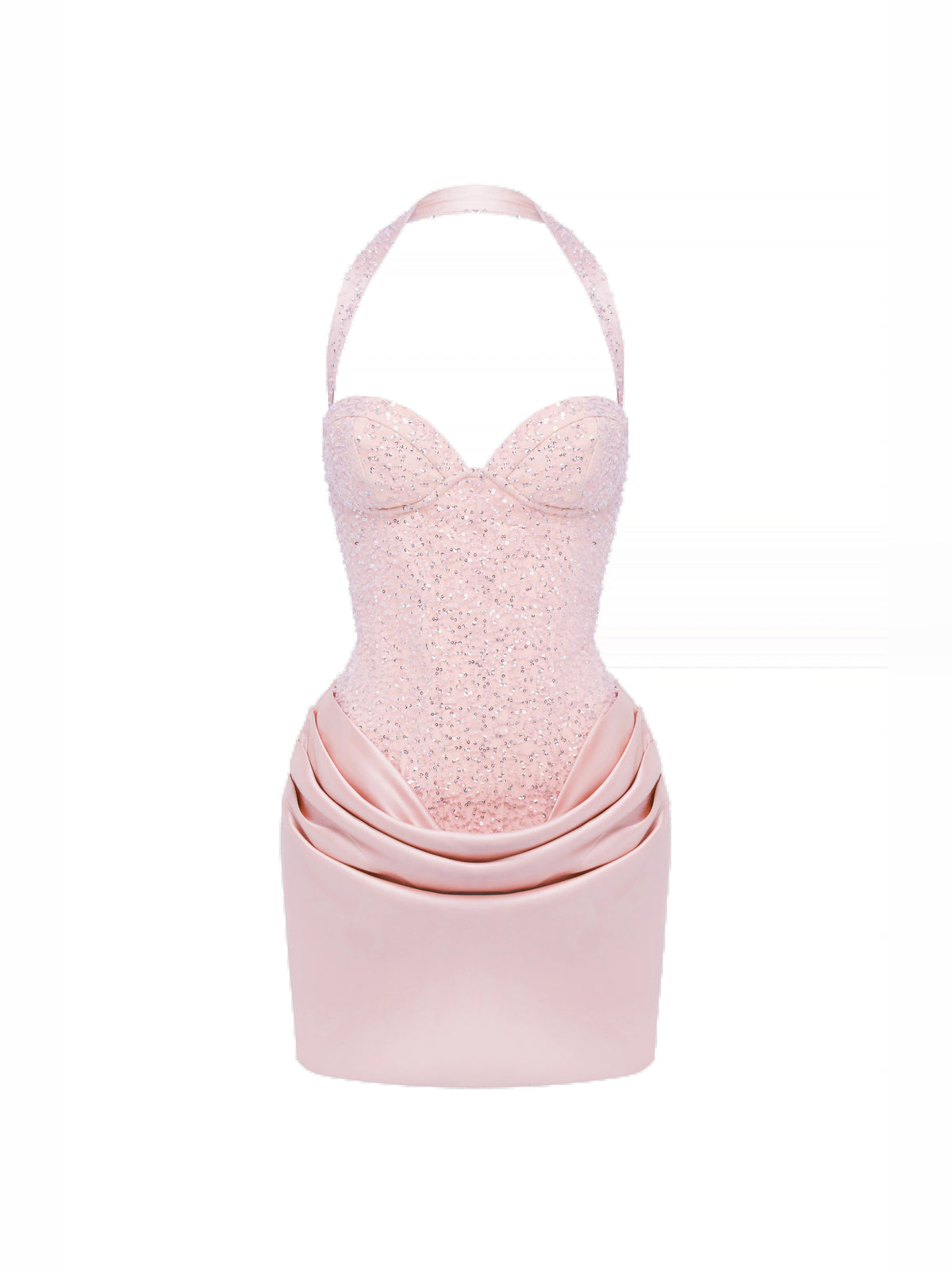 Blush mini homecoming dress, alternate view showing the bodice and skirt from another angle