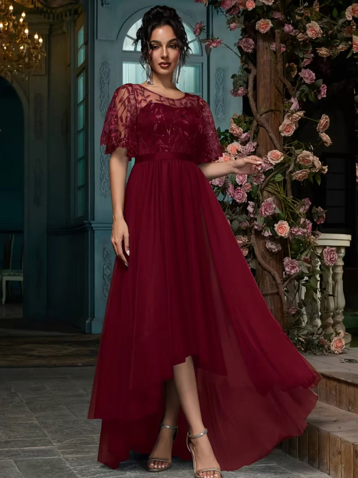 Cabernet maxi prom dress, alternate view showing the bodice and skirt