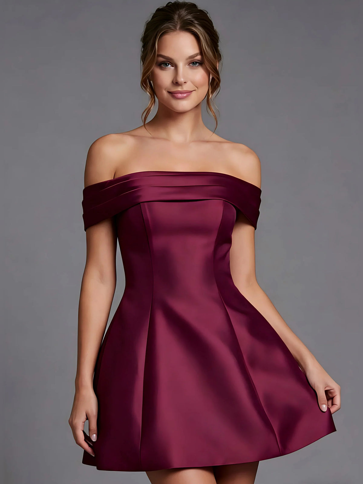 Wine mini homecoming dress, alternate view showing the bodice and skirt
