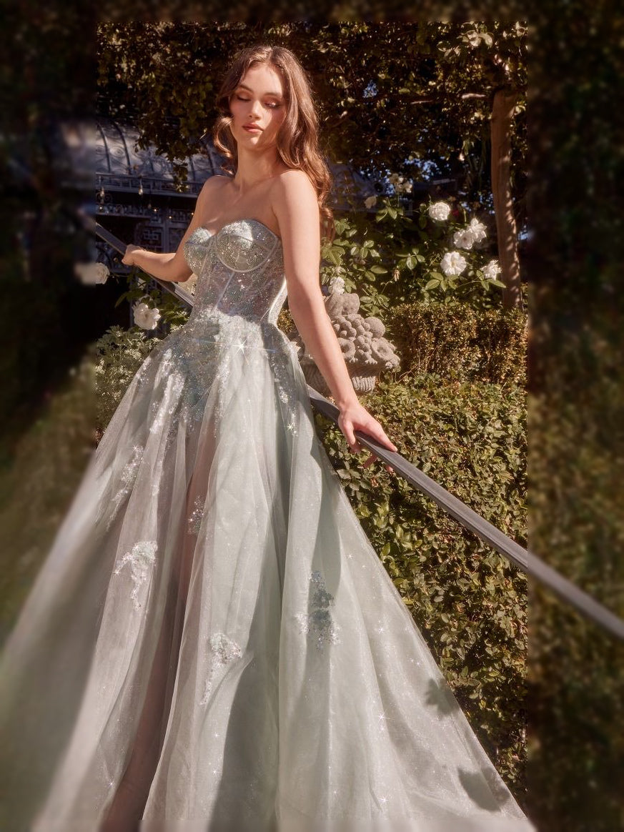 Lilac floor-length prom dress, alternate view showing the bodice and skirt from another angle