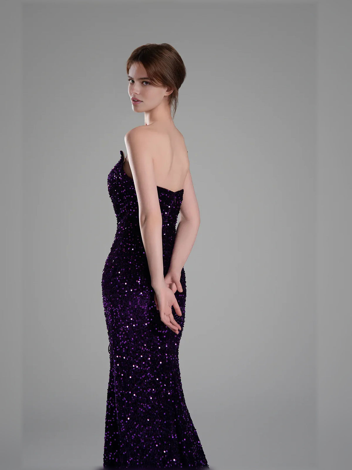 Grape mermaid floor-length formal dress with sequins, alternate view showing the overall silhouette