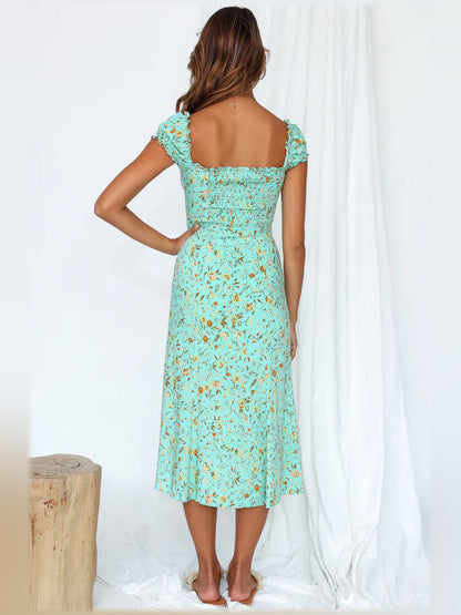 Orange midi formal dress, alternate view showing the overall silhouette