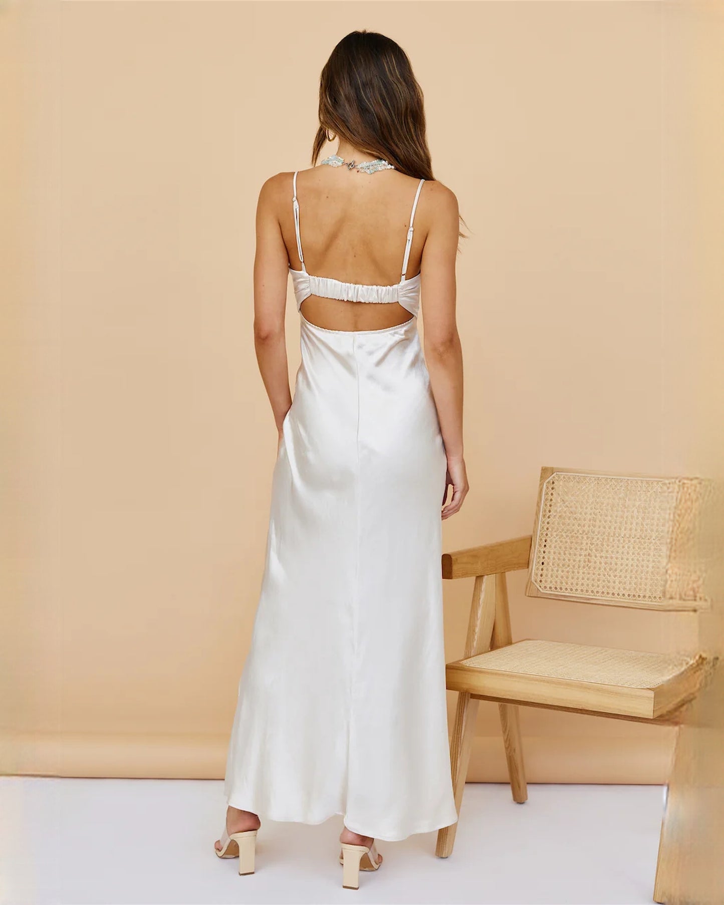 sleeveless satin a-line maxi bridesmaid dress - image 8