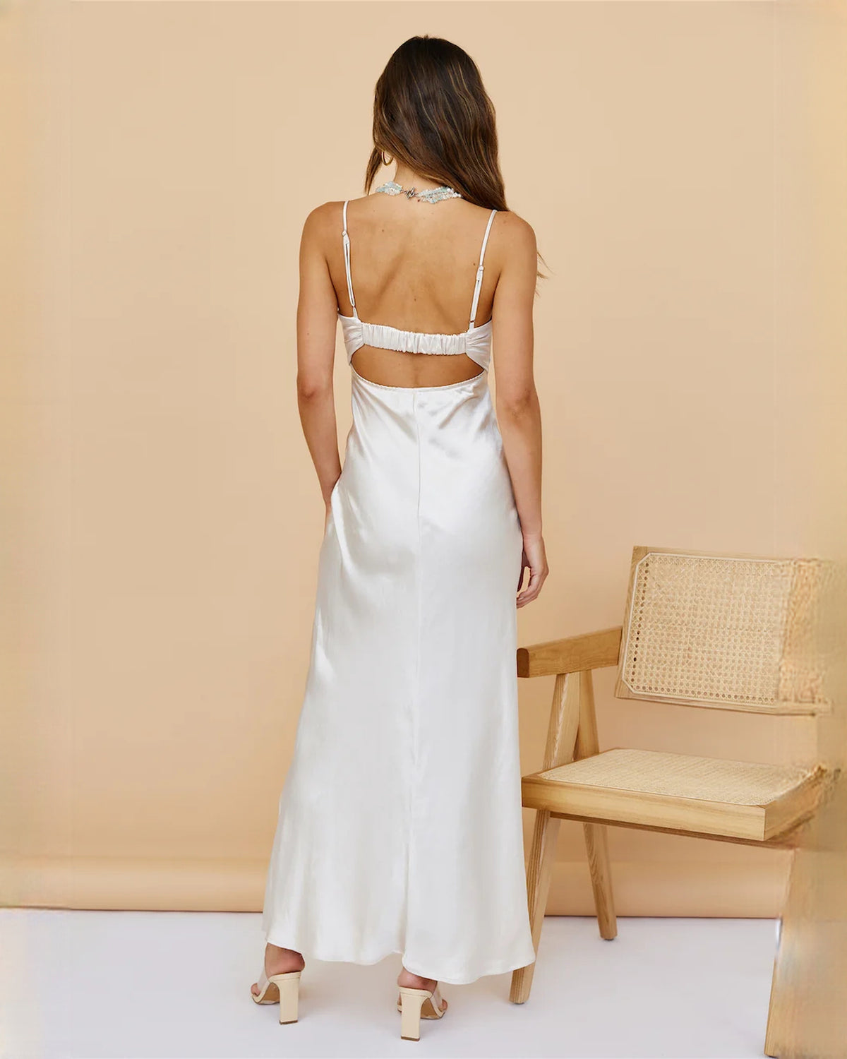 sleeveless satin a-line maxi bridesmaid dress - image 8