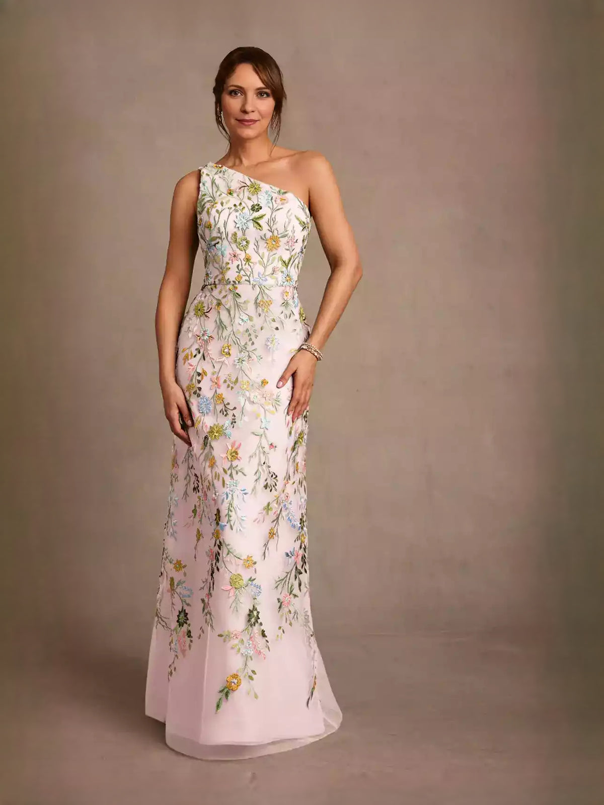 Blush Pink floor-length prom dress, alternate view showing the bodice and skirt