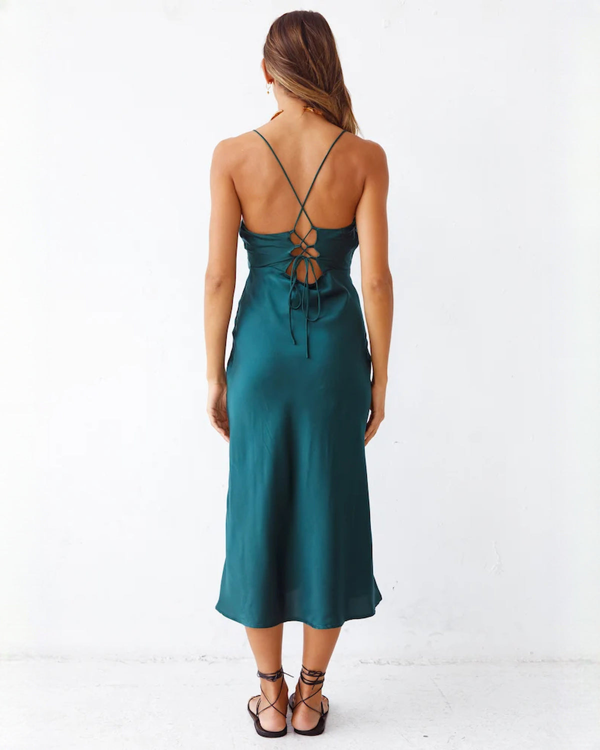 sleeveless satin a-line midi bridesmaid dress - image 8