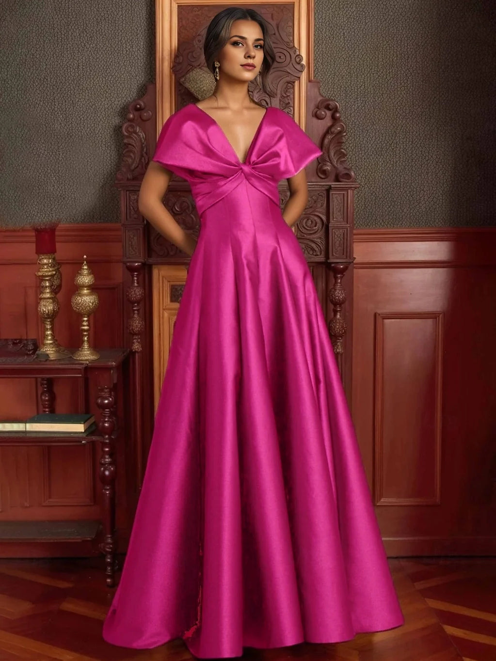 Hot Pink floor-length prom dress, alternate view showing the bodice and skirt