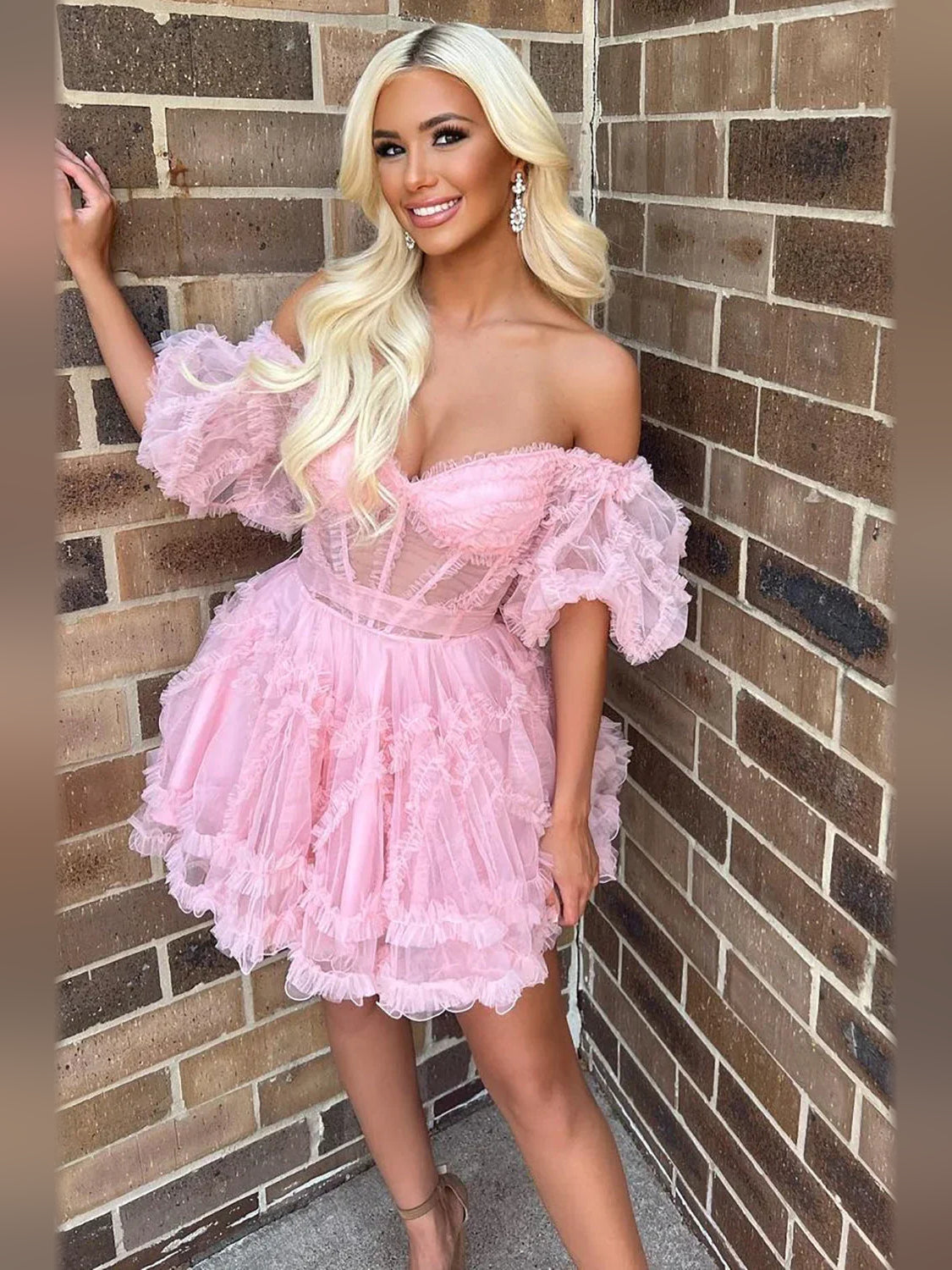 Light Pink mini homecoming dress, alternate view showing the bodice and skirt