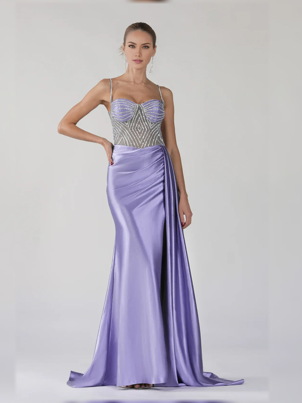 Lilac mermaid floor-length formal dress with beading, alternate view