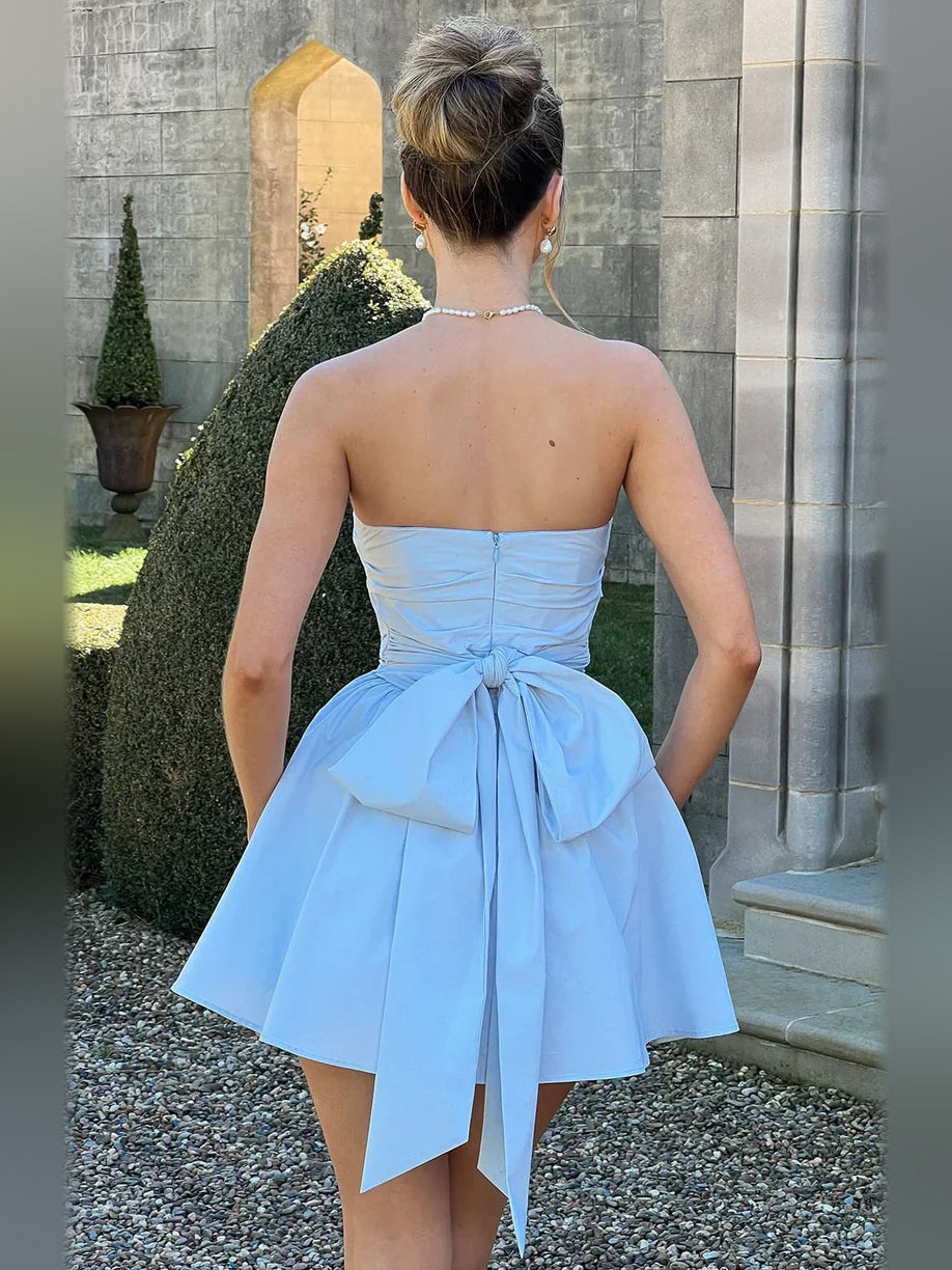 Black mini homecoming dress, alternate view showing the bodice and skirt