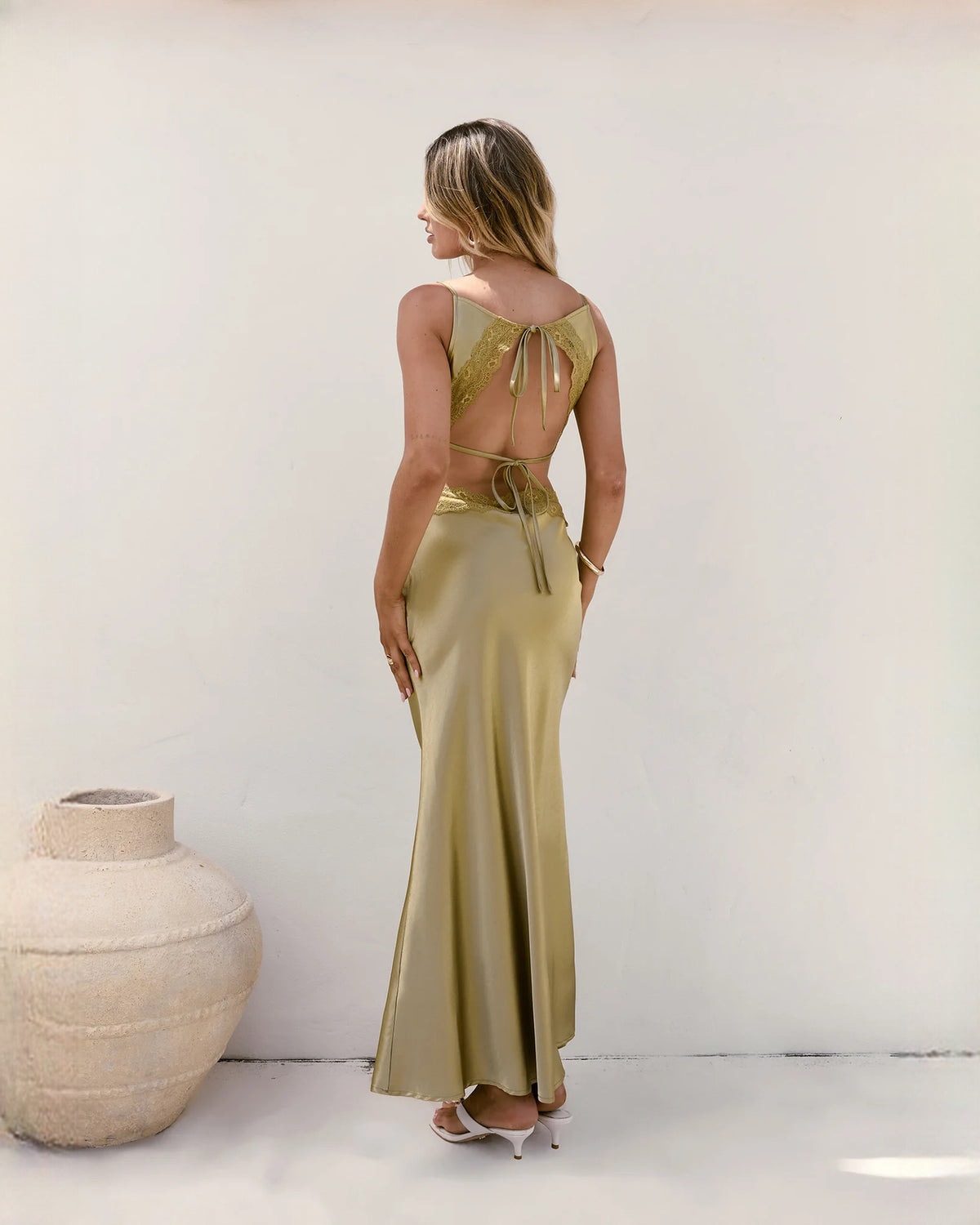 sleeveless satin a-line maxi bridesmaid dress - image 8