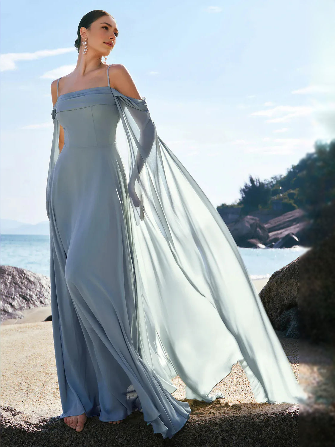 Dusty Blue floor-length bridesmaid dress, alternate view showing the bodice and skirt