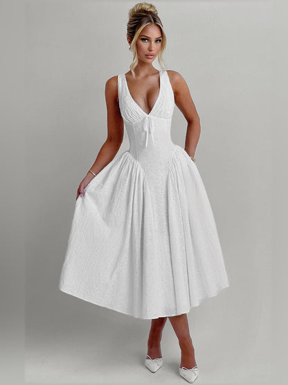 Ivory midi formal dress, alternate view showing the overall silhouette