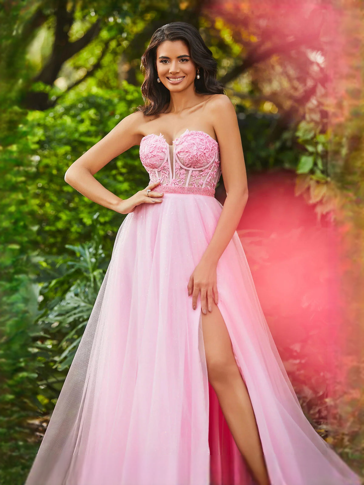 Daffodil floor-length prom dress, alternate view showing the bodice and skirt from another angle