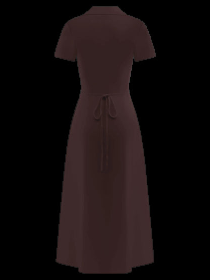 Chocolate midi formal dress, alternate view showing the overall silhouette