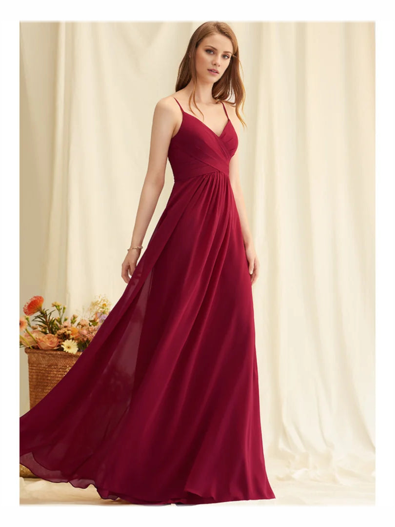 Burgundy maxi bridesmaid dress, alternate view showing the bodice and skirt