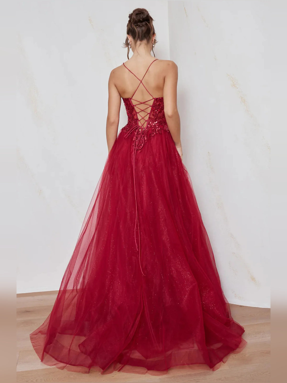 Light Blue floor-length prom dress, alternate view showing the bodice and skirt from another angle