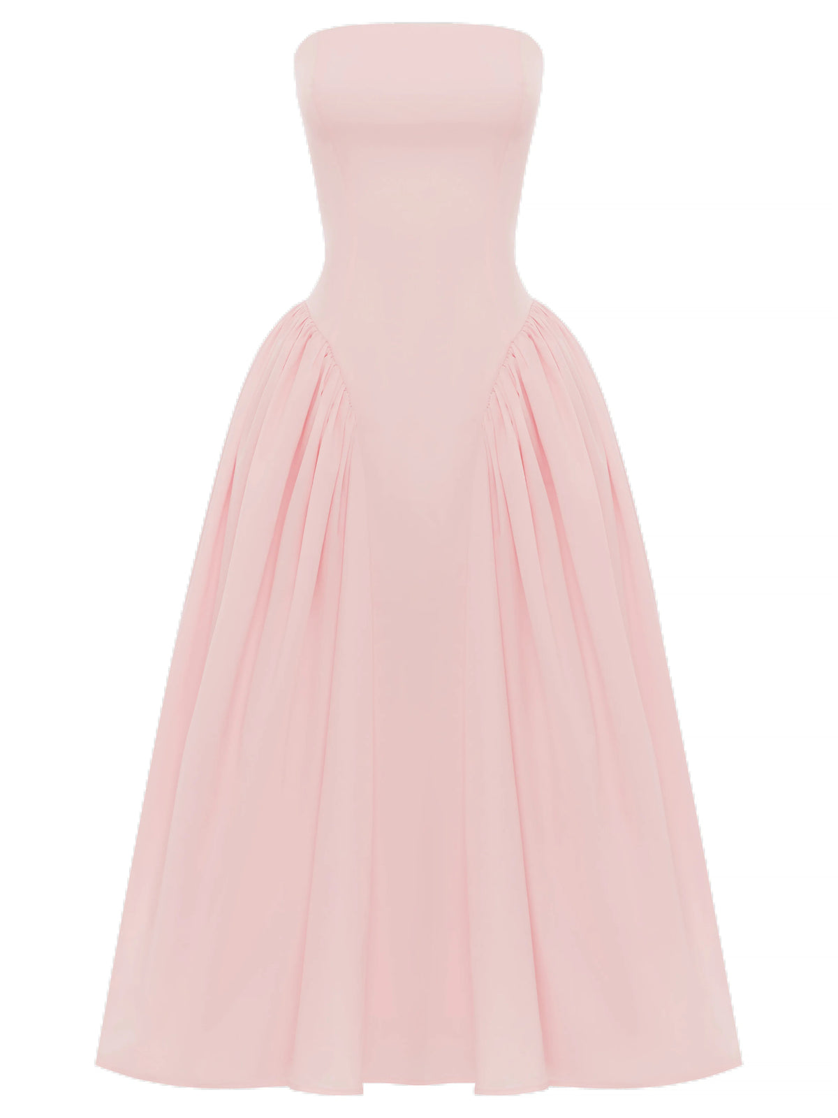 Blush midi formal dress, alternate view showing the overall silhouette