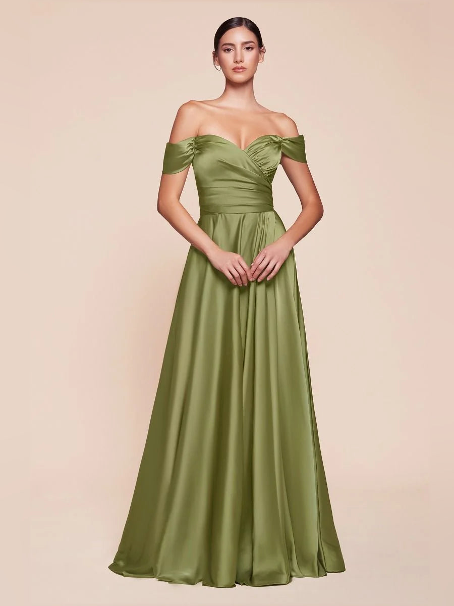 Olive Green floor-length prom dress, alternate view showing the bodice and skirt