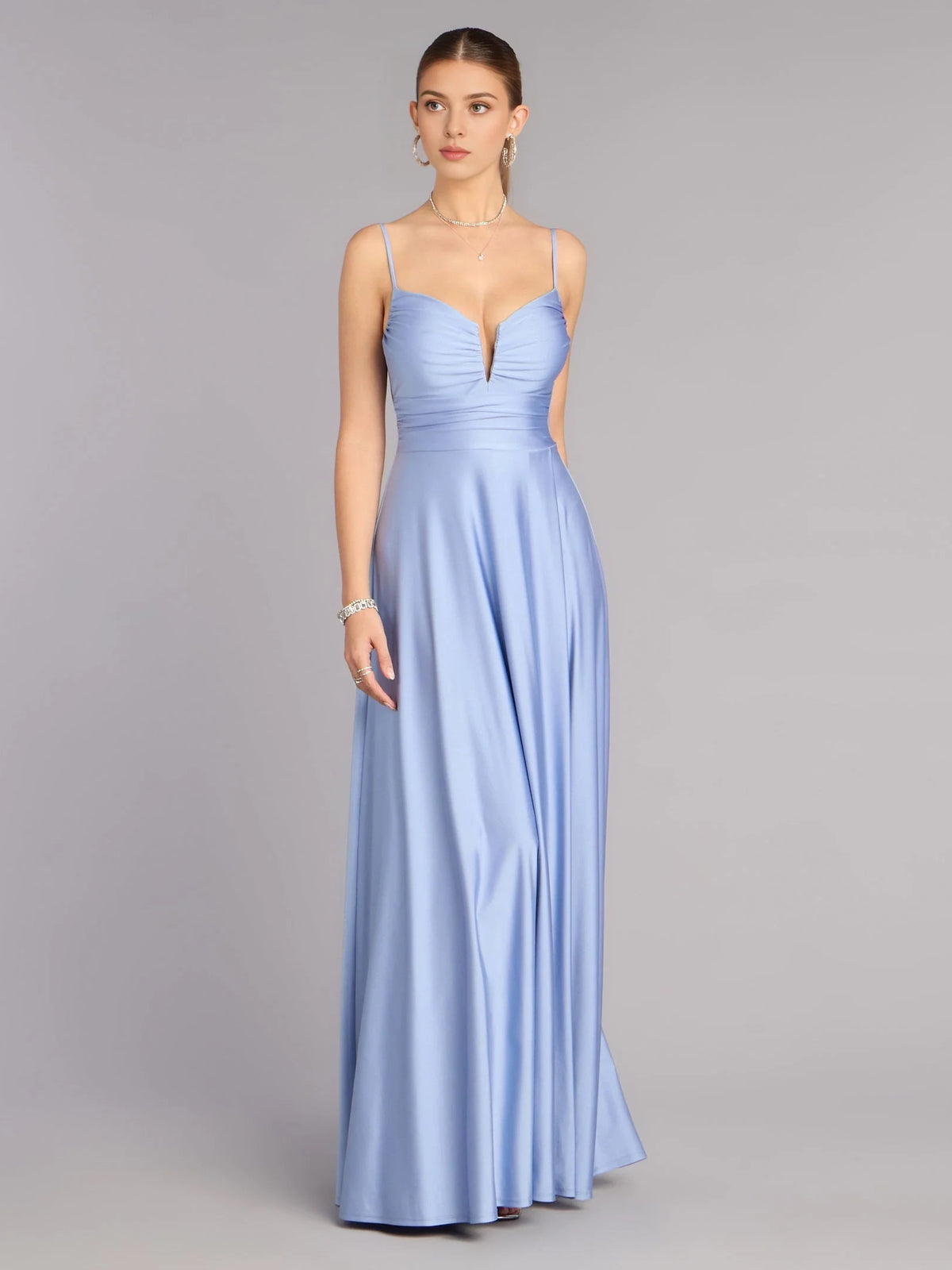 Light Blue maxi prom dress, alternate view showing the bodice and skirt