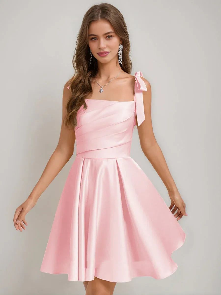 Light Pink short homecoming dress, alternate view showing the bodice and skirt
