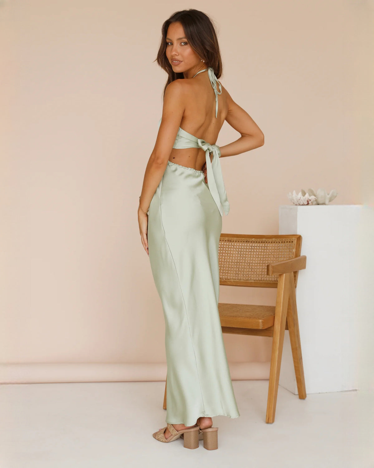 sleeveless satin a-line maxi bridesmaid dress - image 8