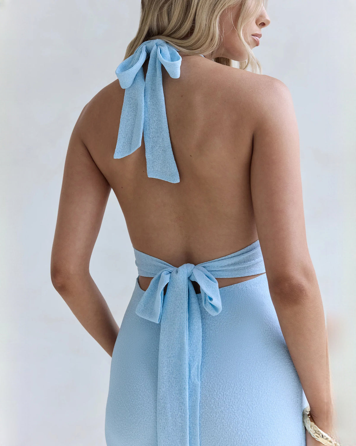 halter neck satin a-line maxi bridesmaid dress - image 8