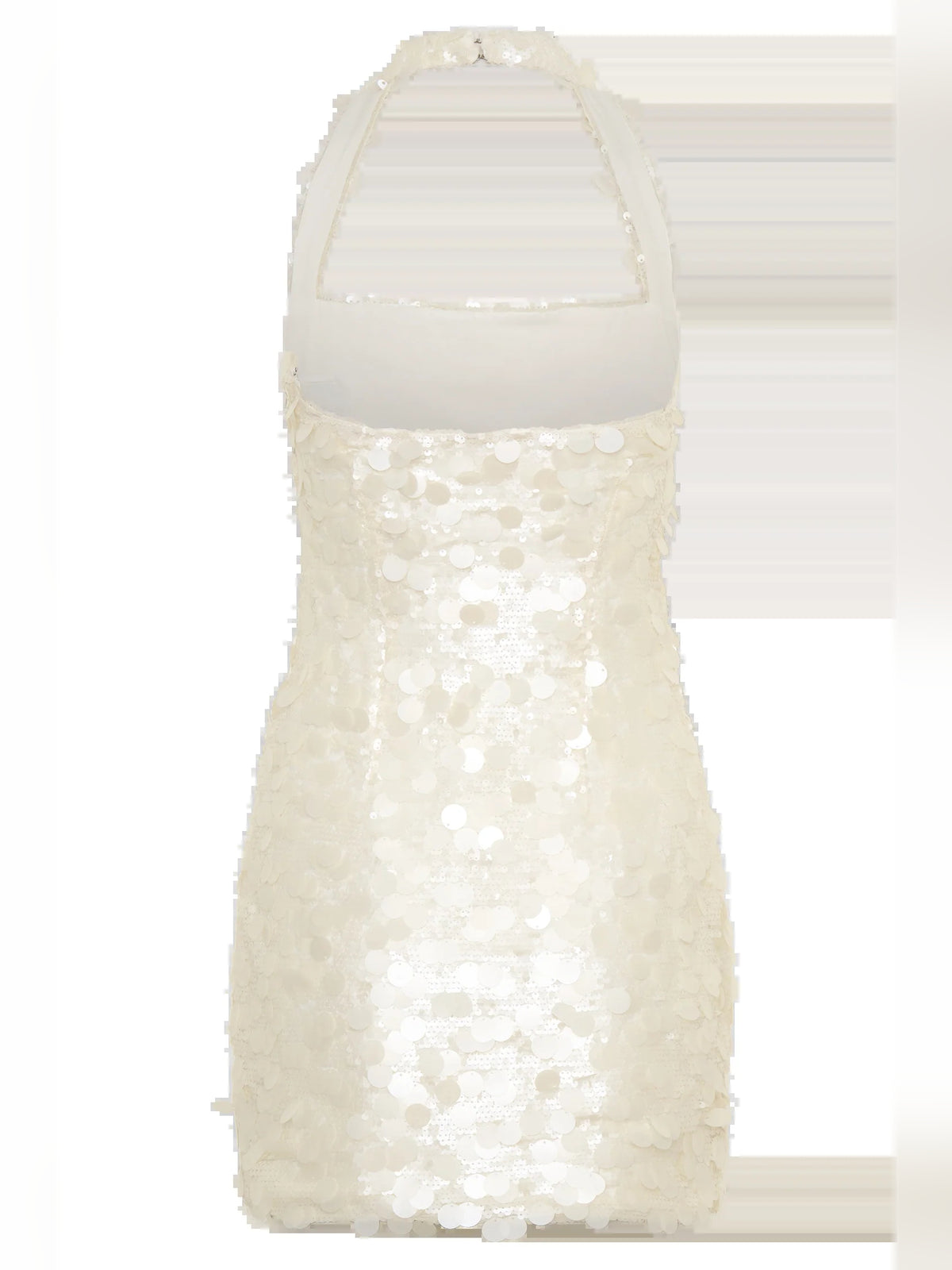 Ivory mini homecoming dress, alternate view showing the bodice and skirt from another angle