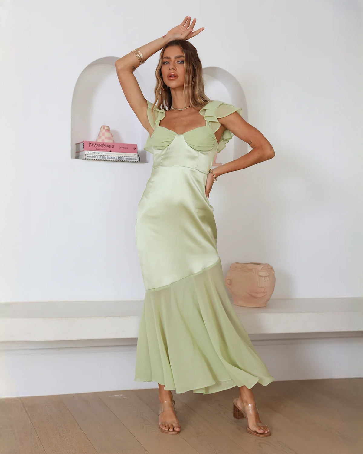 sleeveless satin a-line maxi bridesmaid dress - image 8