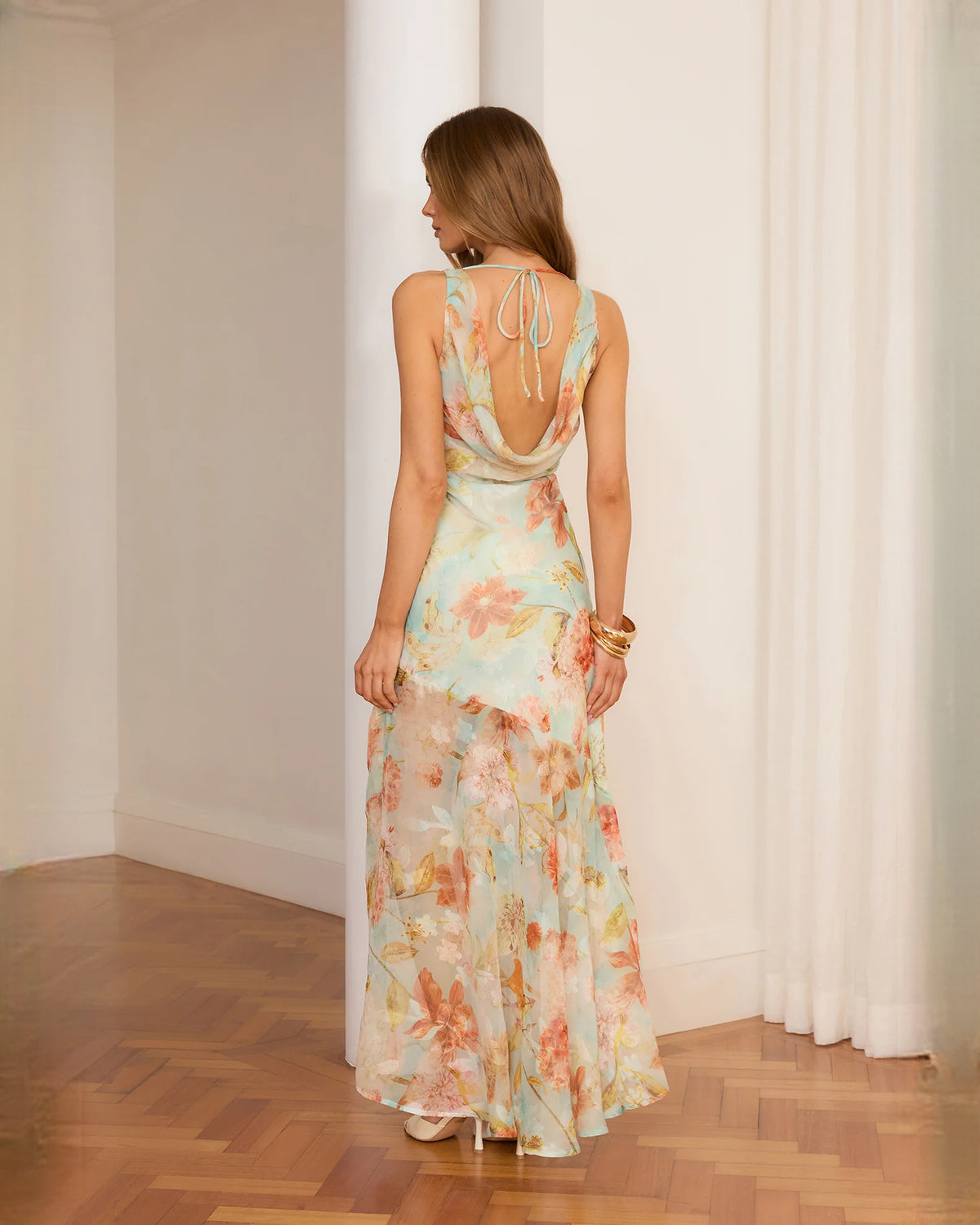 sleeveless chiffon a-line maxi bridesmaid dress - image 8