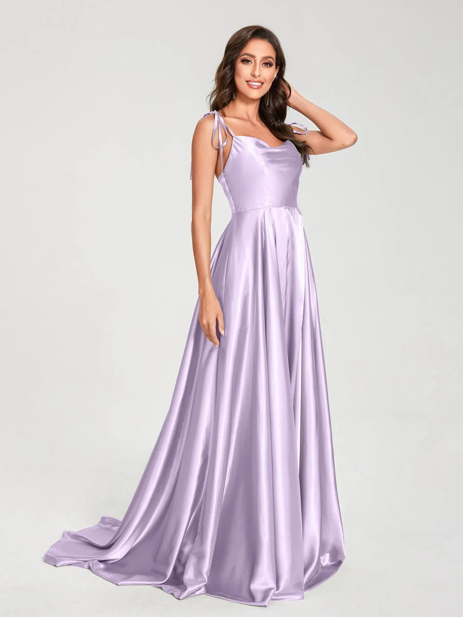 Lilac a-line floor-length formal dress with halter neckline, alternate view