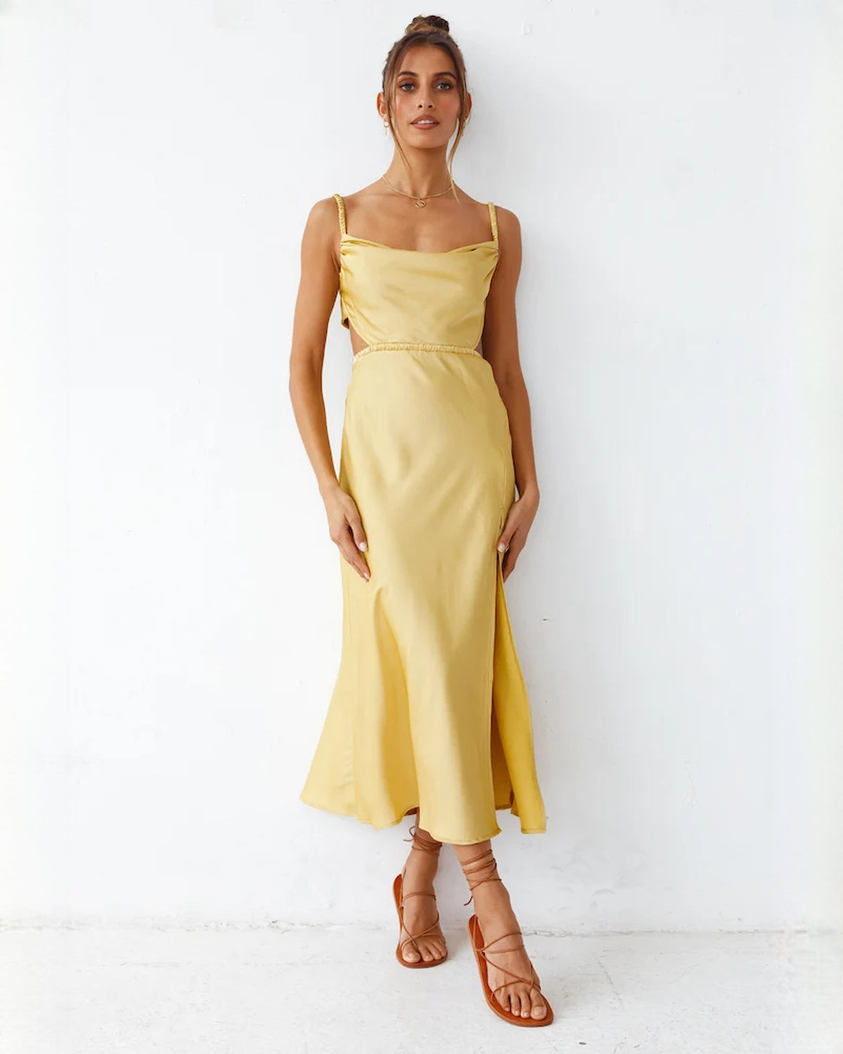 sleeveless satin a-line maxi bridesmaid dress - image 8