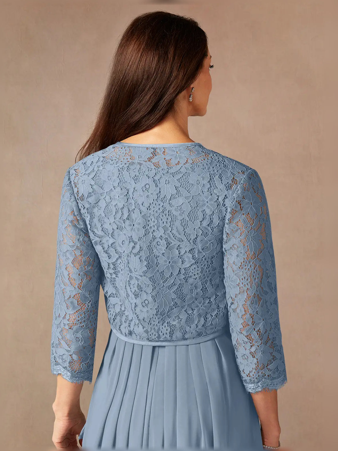 Dusty Blue maxi mother of the bride dress, alternate view showing the bodice and skirt from another angle