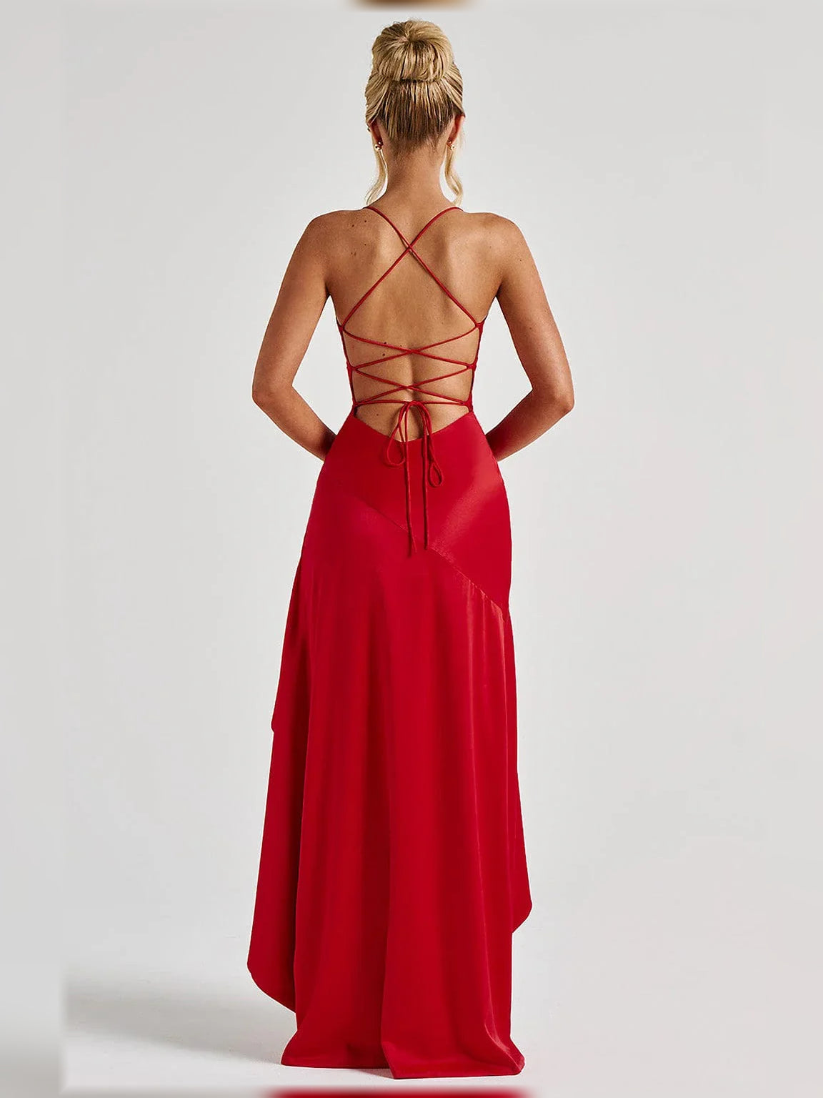 Navy Blue sheath floor-length formal dress with draping, alternate view showing the overall silhouette