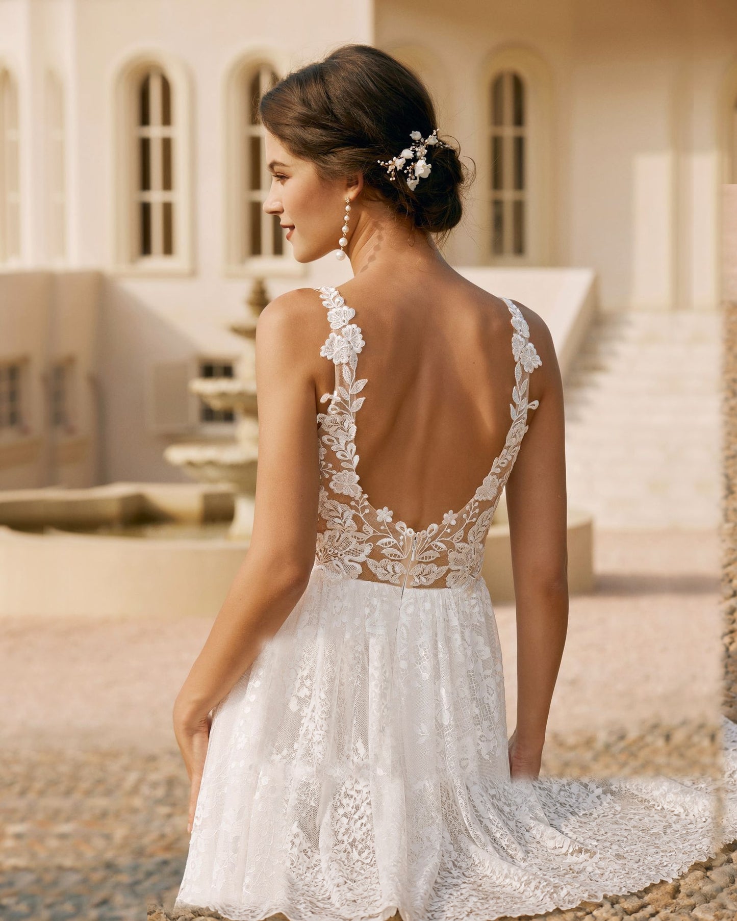 plunging v-neck lace embroidered a-line wedding dress - image 9