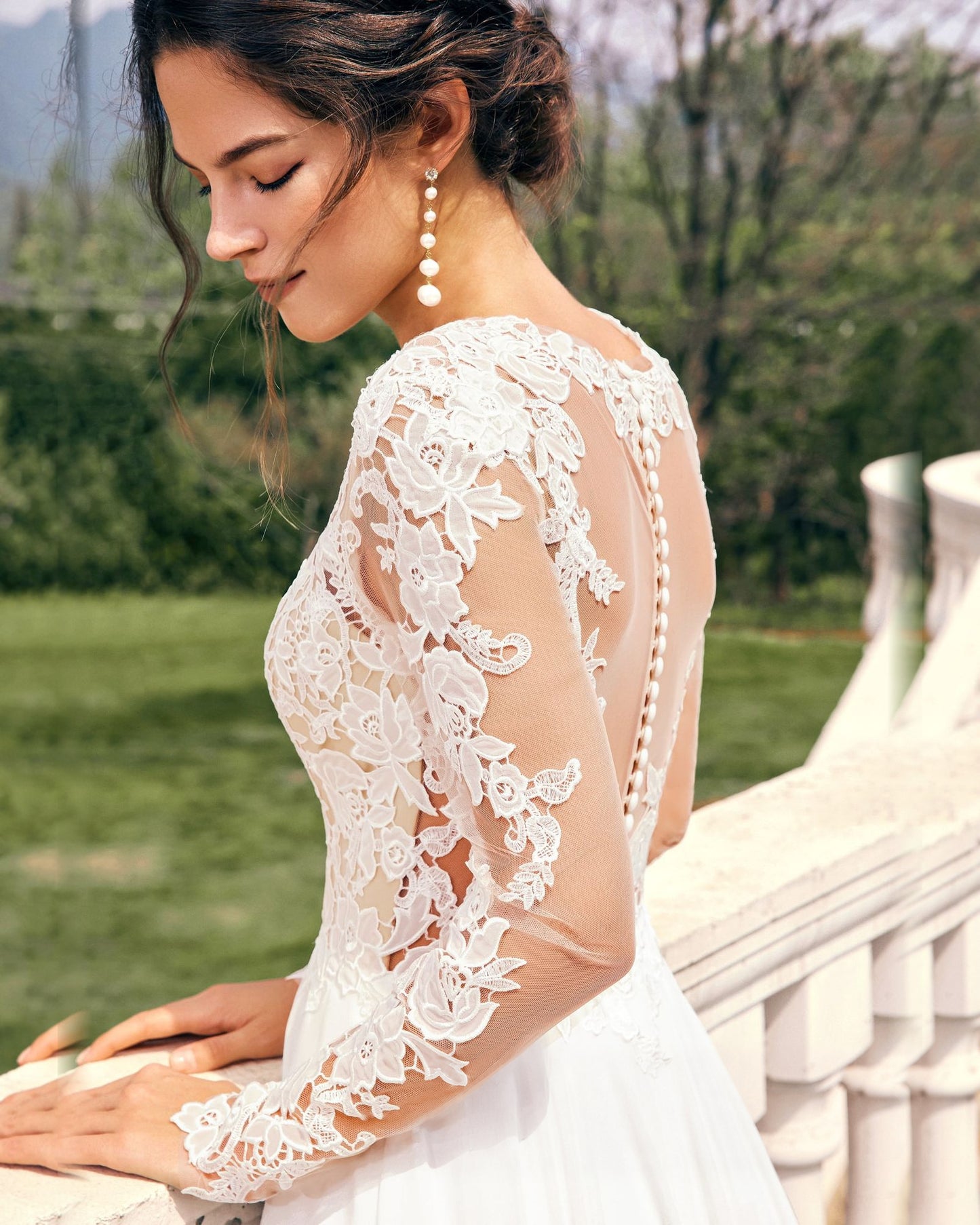 v-neck long sleeve lace chiffon a-line wedding dress - image 9