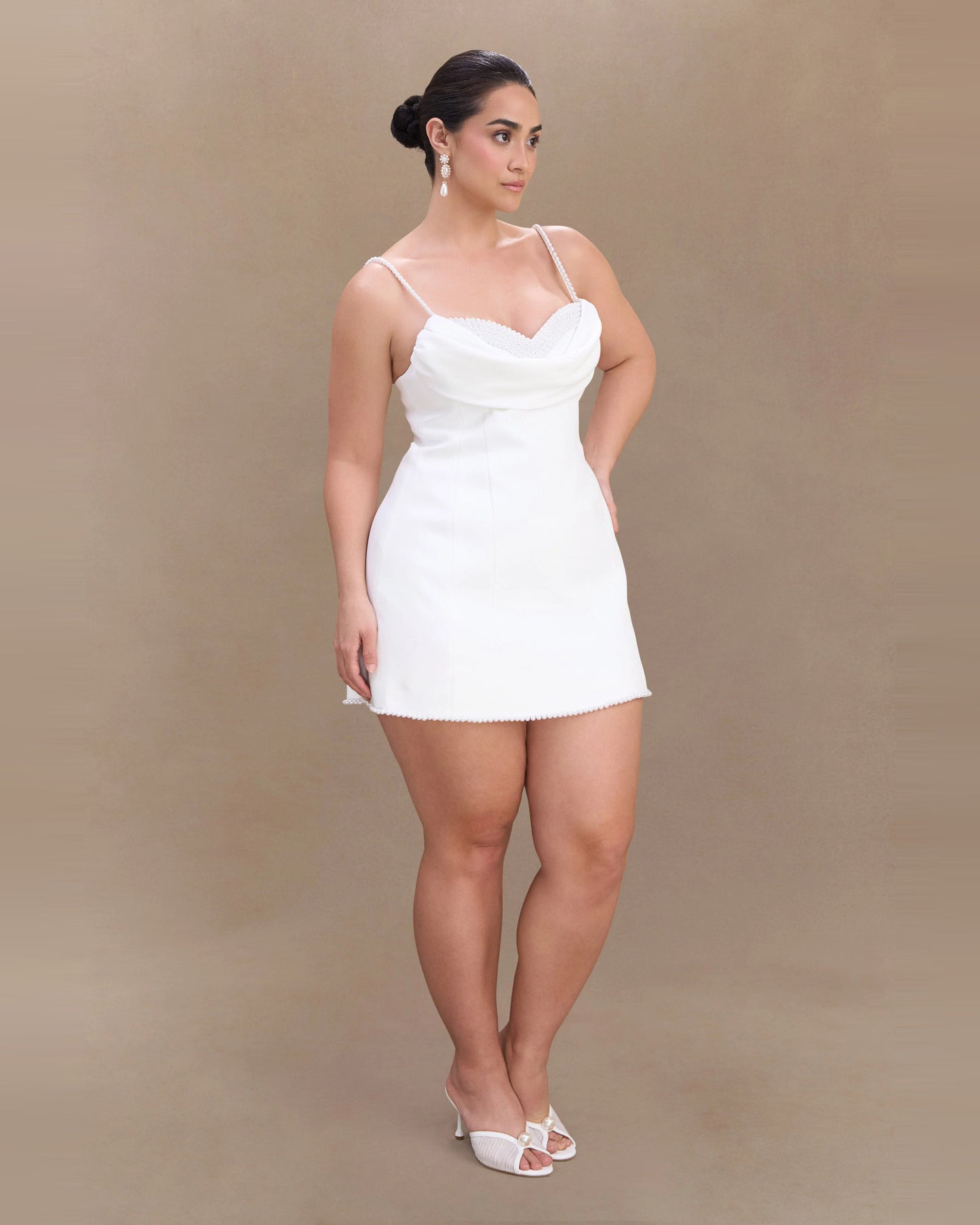 satin cowl neck pearl strap homecoming dress - image 9