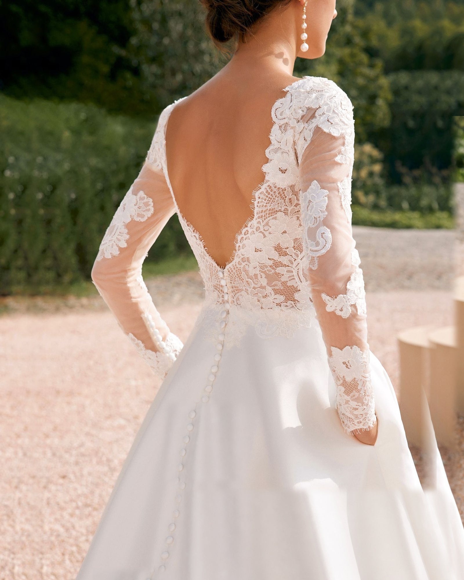 long sleeve lace bodice satin a-line wedding dress - image 9