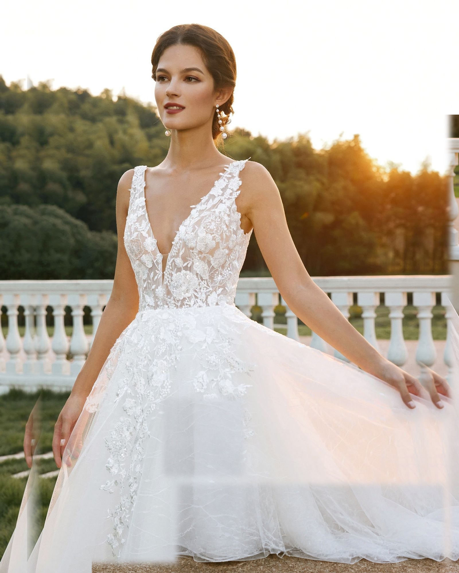 plunging v-neck lace tulle ball gown wedding dress - image 9