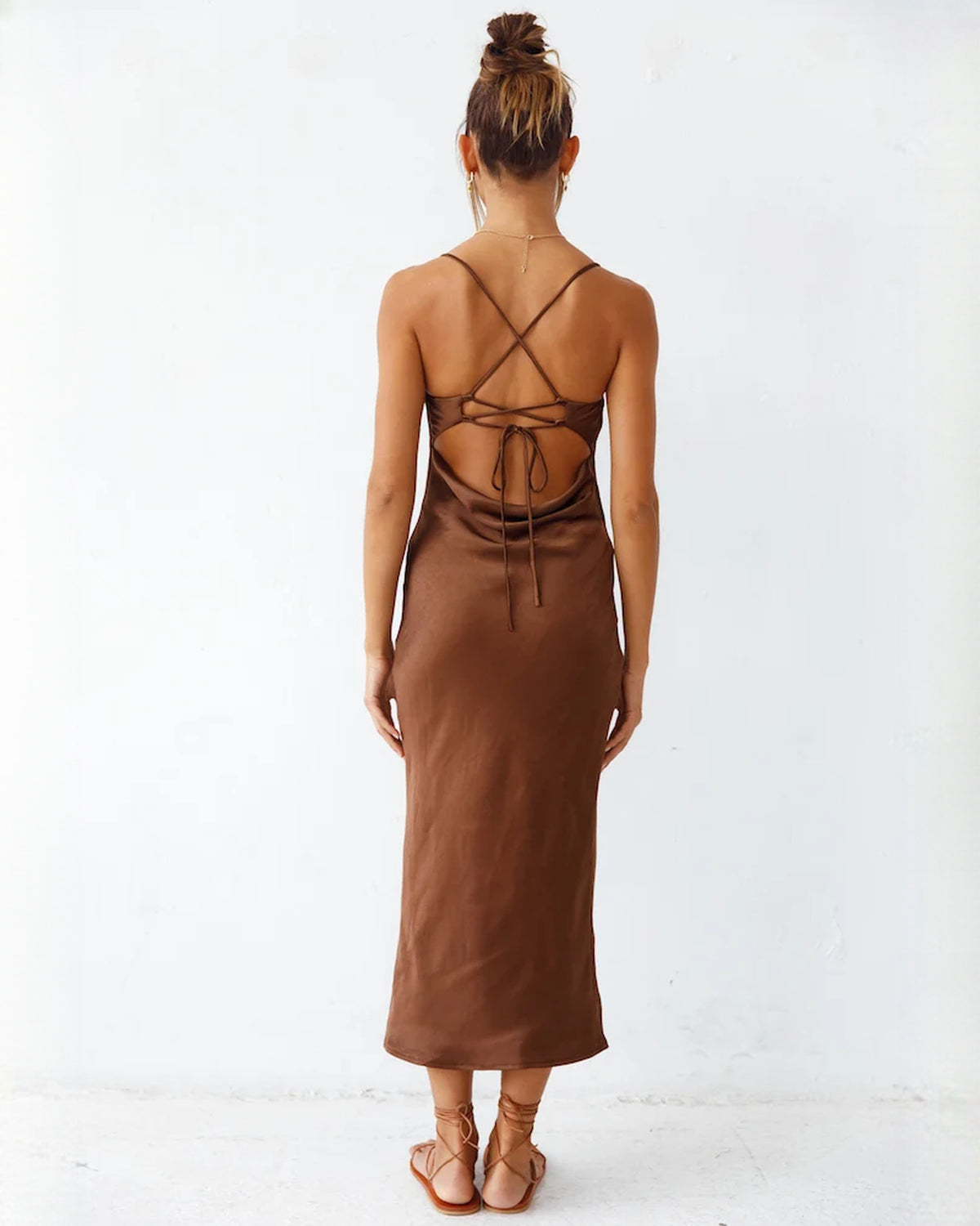 sleeveless satin a-line maxi bridesmaid dress - image 9
