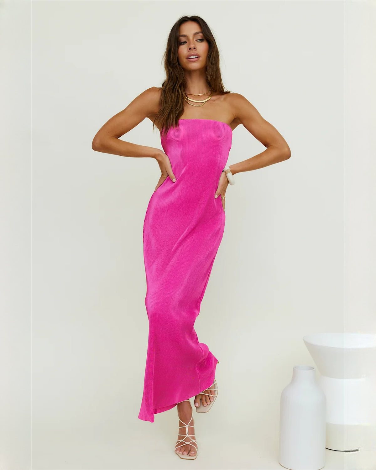 sleeveless satin a-line maxi bridesmaid dress - image 9