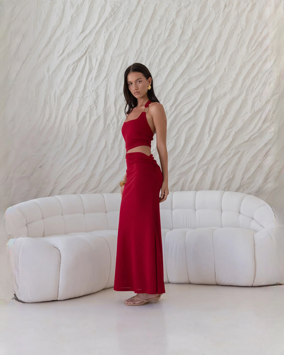 sleeveless satin a-line maxi bridesmaid dress - image 9