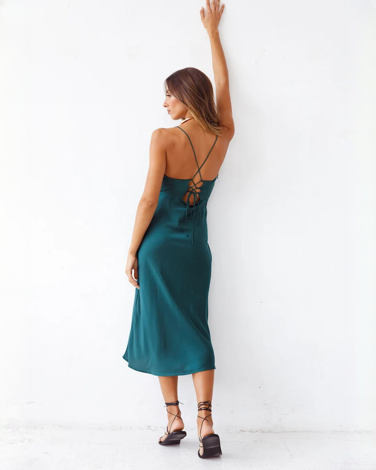 sleeveless satin a-line midi bridesmaid dress - image 9