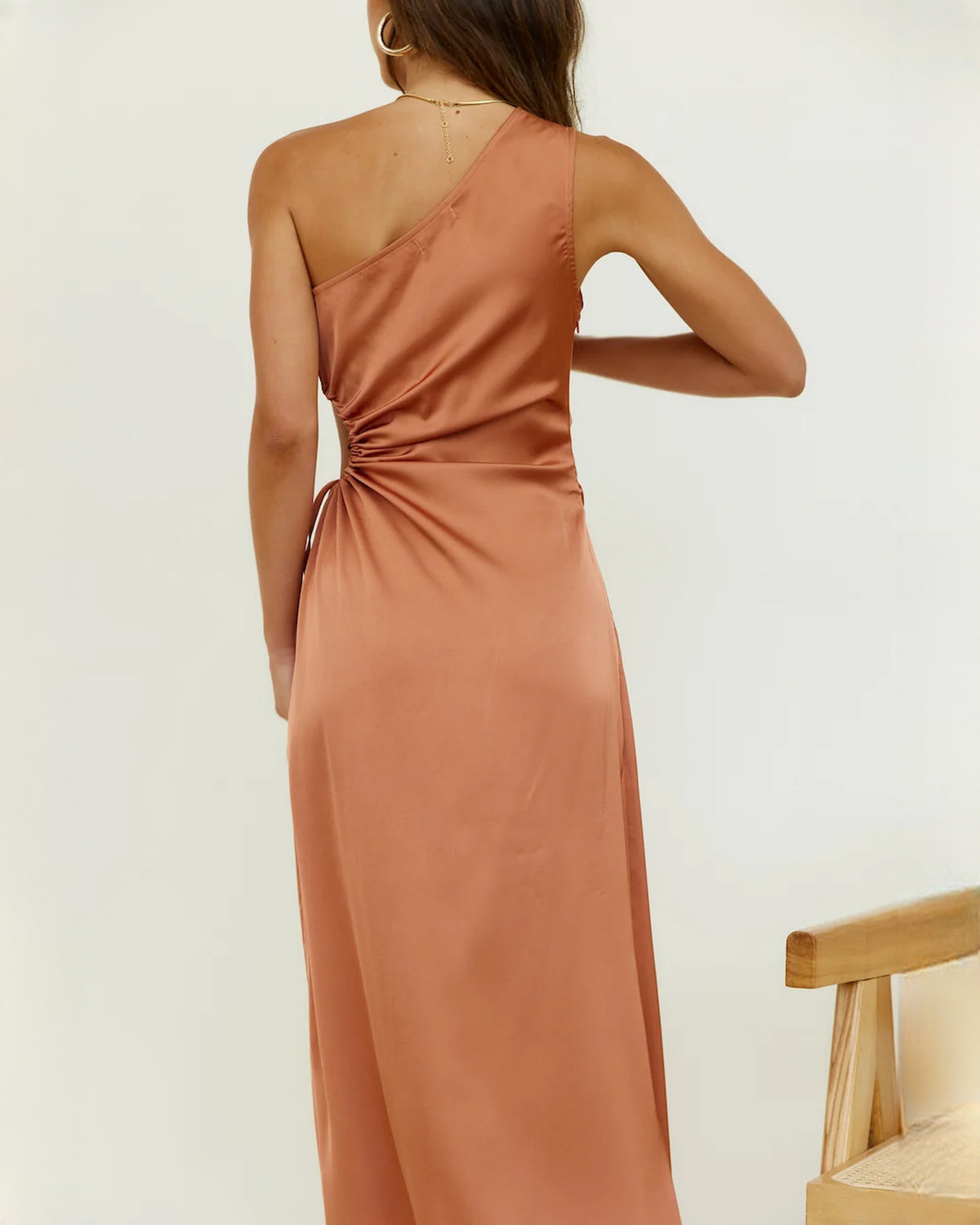sleeveless satin a-line maxi bridesmaid dress - image 9