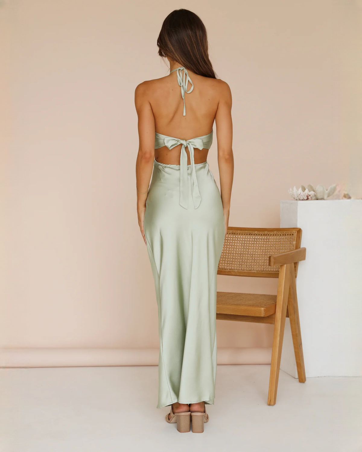 sleeveless satin a-line maxi bridesmaid dress - image 9