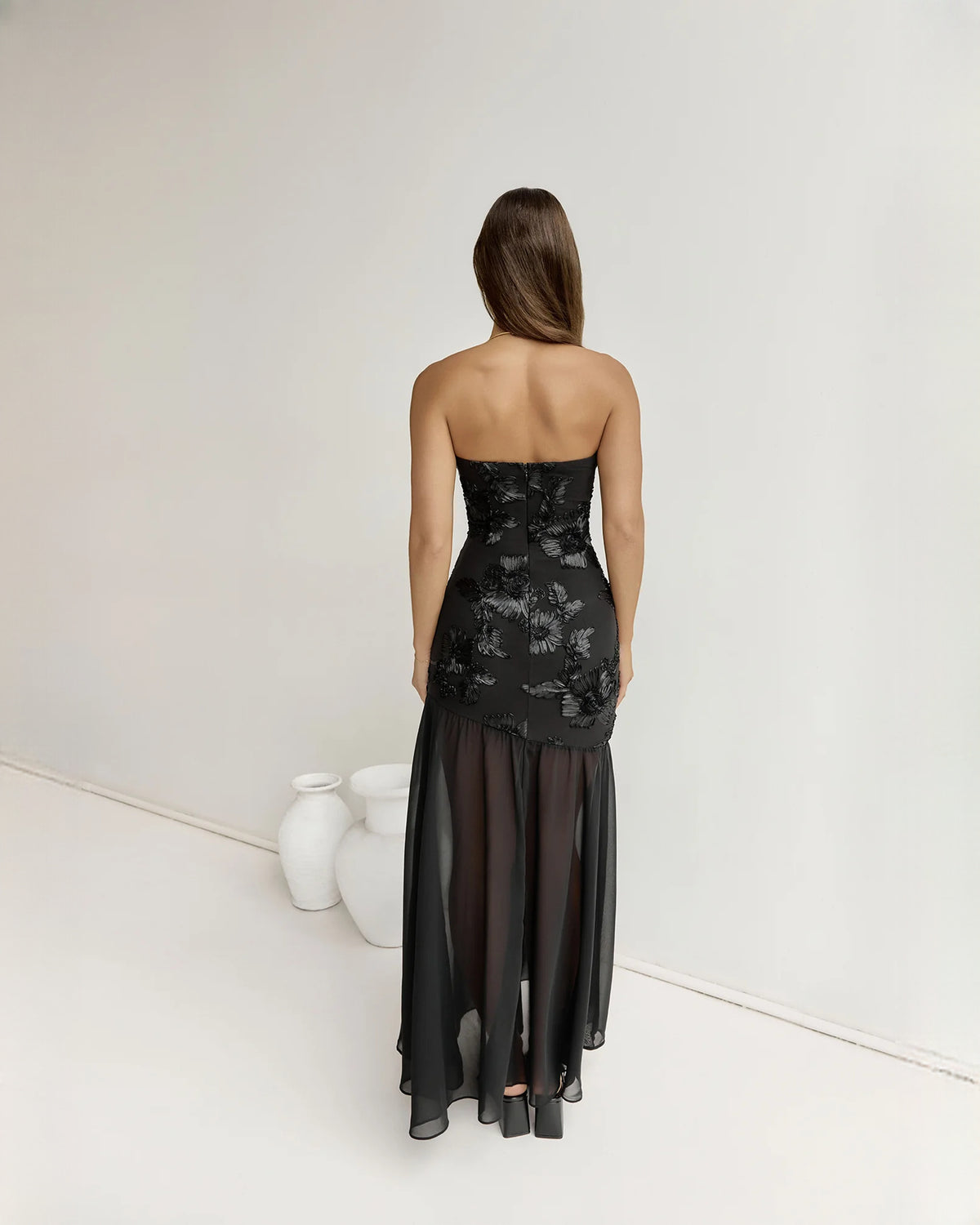 strapless mesh a-line maxi bridesmaid dress - image 9