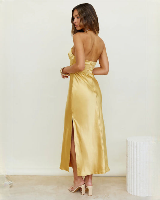 sleeveless satin a-line maxi bridesmaid dress - image 9